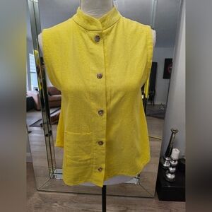 Vitamin Sleeveless Yellow Cotton Top Asymmetrical Hem Button Front Womens S